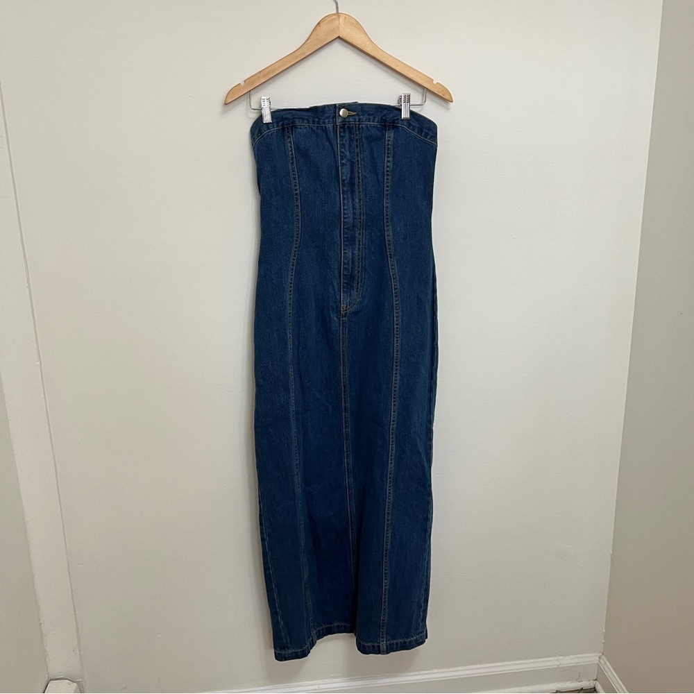 Ronny Kobo Strapless Denim Leopol Midi Dress Size M NWOT - Picture 3 of 6